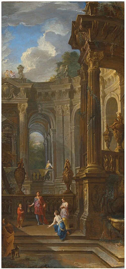 Un capriccio architettonico con Davide, Betsabea e Salomone